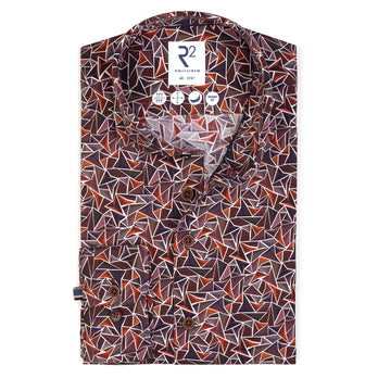 Extra long sleeves. Triangle print stretch shirt 080 - Bordeaux