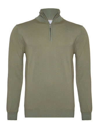 100% Merinowolle Pullover mit halbem Reißverschluss 071 - Light green