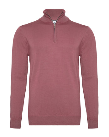 Pull à demi-zip 100 % laine mérinos 089 - Old pink