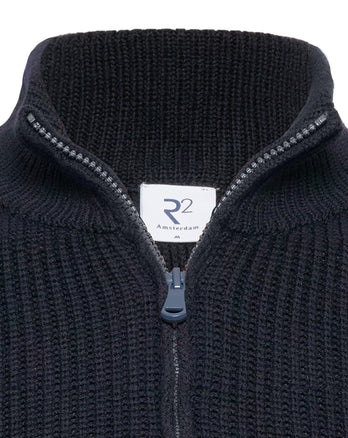 100% Wollpullover mit halbem Reißverschluss 010 - Navy