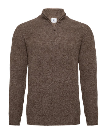 100% Wollpullover mit halbem Reißverschluss 042 - Taupe