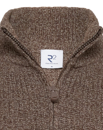 100% Wollpullover mit halbem Reißverschluss 042 - Taupe