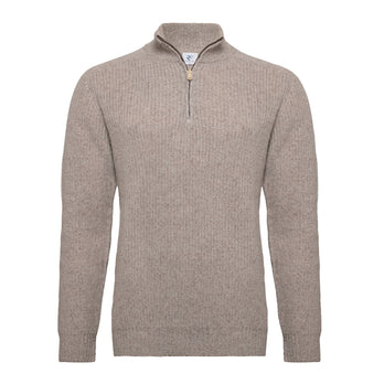 100% Wol trui met halve rits 045 - Beige