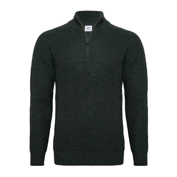 100% Wol trui met halve ritssluiting 070 - Dark green