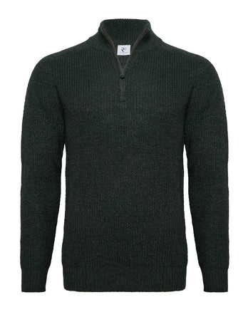 100% Wollpullover mit halbem Reißverschluss 070 - Dark green
