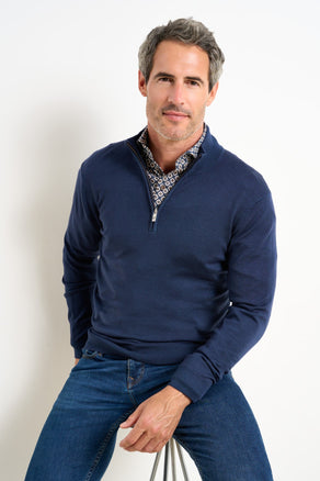 Merino wool half zip pullover 010 - Navy