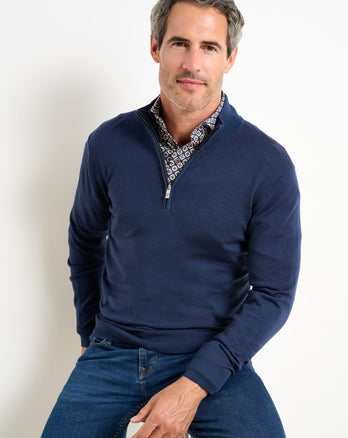 Merino wool half zip pullover 010 - Navy