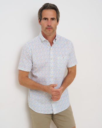 Chemise en lin imprimé extensible à manches courtes 073 - Multicolour