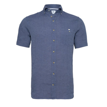 Short sleeve linen blend shirt 016 - Denim blue