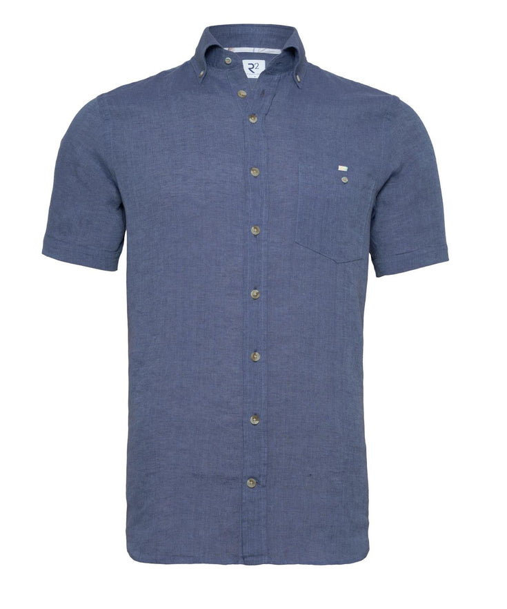 Short sleeve linen blend shirt 016 - Denim blue