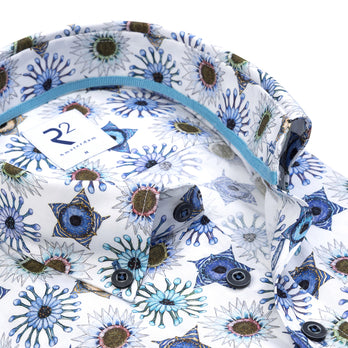 Korte mouwen bloemenprint katoenen overhemd 014 - Blue