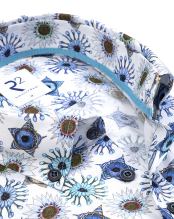 Korte mouwen bloemenprint katoenen overhemd 014 - Blue