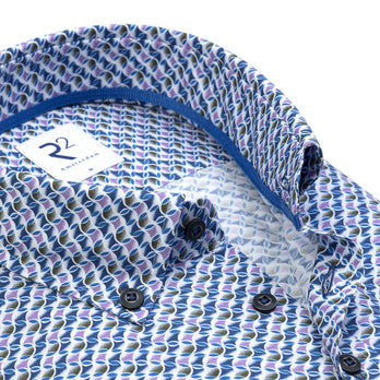 Korte mouwen geometrische print katoenen overhemd 073 - Multicolour