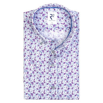 Korte mouwen bloemenprint katoenen overhemd 067 - Lila