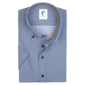 Korte mouwen geometrische print katoenen overhemd 012 - Cobalt