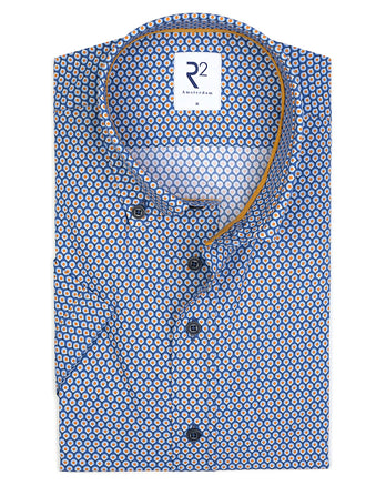 Korte mouwen geometrische print katoenen overhemd 012 - Cobalt