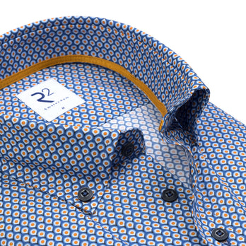 Korte mouwen geometrische print katoenen overhemd 012 - Cobalt