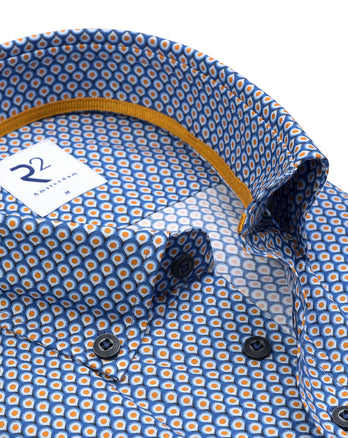 Korte mouwen geometrische print katoenen overhemd 012 - Cobalt