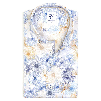 Korte mouwen bloemenprint katoenen overhemd 014 - Blue