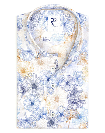 Korte mouwen bloemenprint katoenen overhemd 014 - Blue