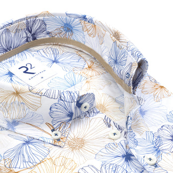 Korte mouwen bloemenprint katoenen overhemd 014 - Blue