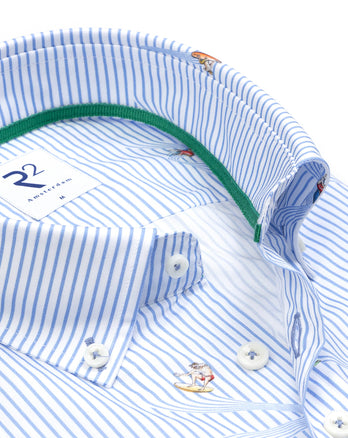 Korte mouwen surferprint katoenen overhemd 014 - Blue