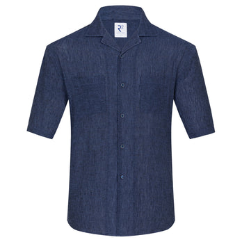 Short sleeve linen blend shirt 010 - Navy