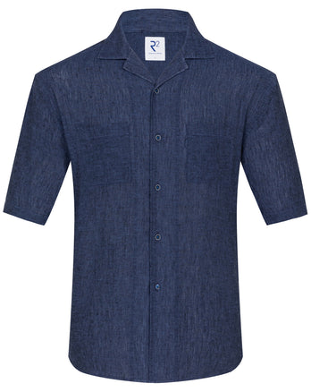 Kurzärmeliges Leinenmischung Hemd 010 - Navy