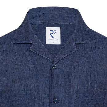 Short sleeve linen blend shirt 010 - Navy