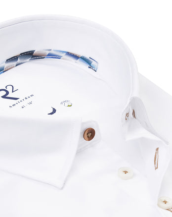 Extra lange Ärmel. 2 PLY Bio-Baumwollhemd 004 - White