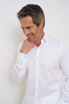 Extra lange mouwen. 2 PLY biologisch katoenen overhemd 004 - White