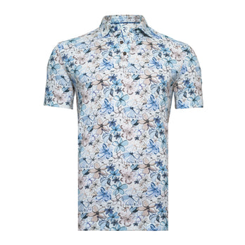 Bloemenprint linnenmix polo 045 - Beige