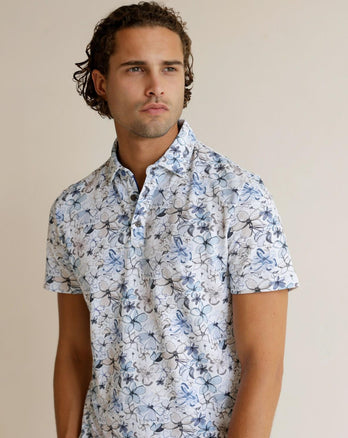 Bloemenprint linnenmix polo 045 - Beige