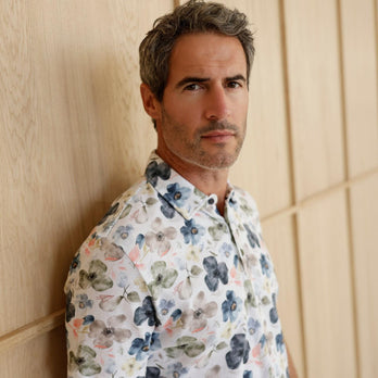 Floral print linen blend polo 073 - Multicolour