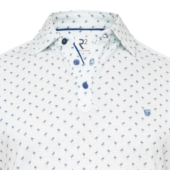 Pelikaanprint linnenmix polo 014 - Blue