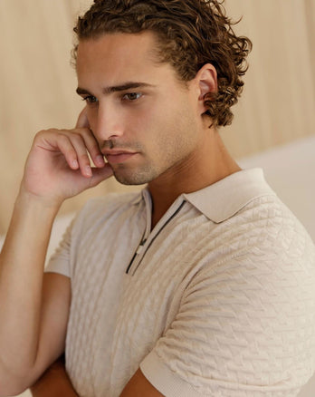 Modalmix polo met ritssluiting 045 - Beige