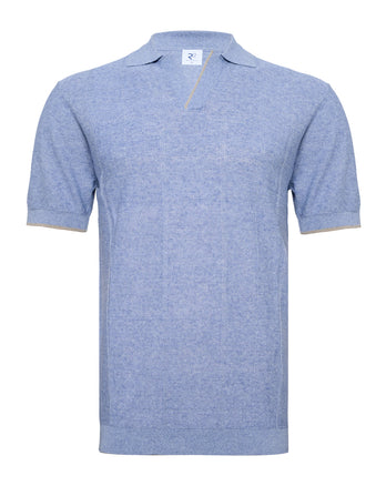 Polo en mélange de lin avec col Johnny 014 - Blue