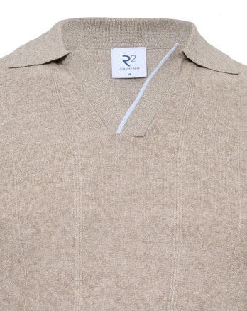 Polo en mélange de lin avec col Johnny 045 - Beige