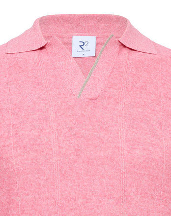 Polo en mélange de lin avec col Johnny 099 - Coral