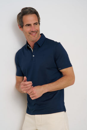 Baumwoll-Leinen-Mischung Polo 010 - Navy