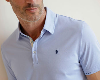 Cotton linen blend polo 018 - Light blue