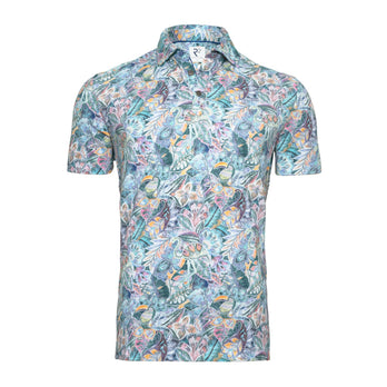 Floral print linen blend polo 073 - Multicolour