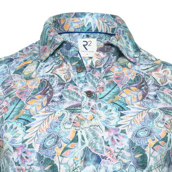 Floral print linen blend polo 073 - Multicolour
