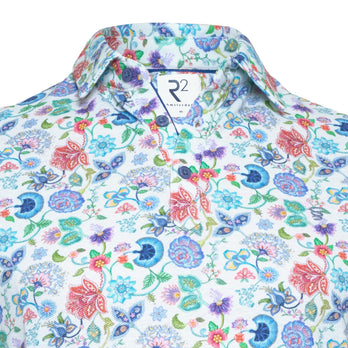 Floral print linen blend polo 073 - Multicolour