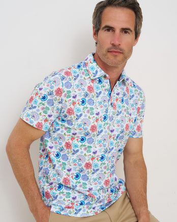 Bloemenprint linnenmix polo 073 - Multicolour