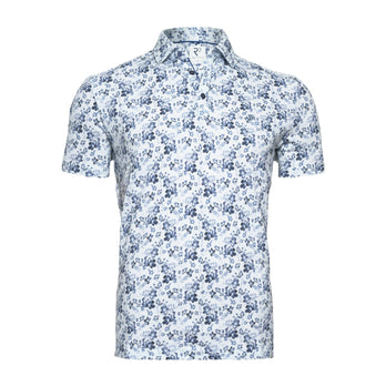 Floral print linen blend polo 014 - Blue