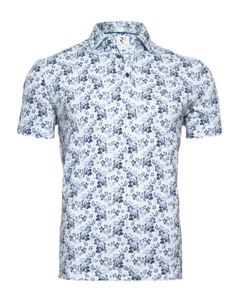 Bloemenprint linnenmix polo 014 - Blue