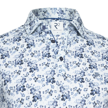 Floral print linen blend polo 014 - Blue
