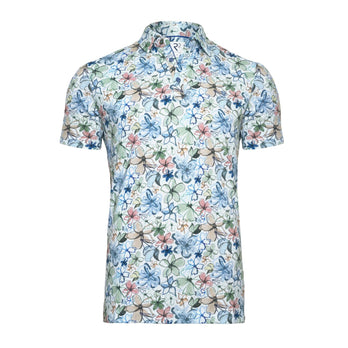 Floral print linen blend polo 073 - Multicolour