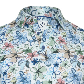 Floral print linen blend polo 073 - Multicolour